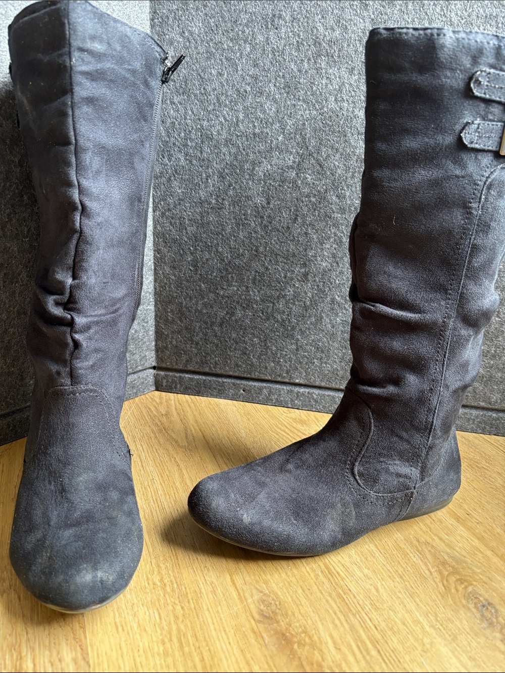 Over-the-Knee Black Suede Women's Boots with Side Zip